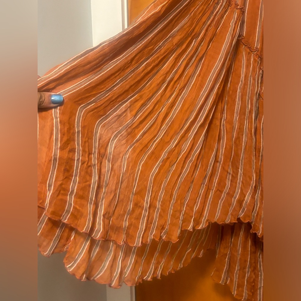 Free People One Ember Printed Flowy Midi Skirt In Terracotta Stripe - Picture 7 of 15